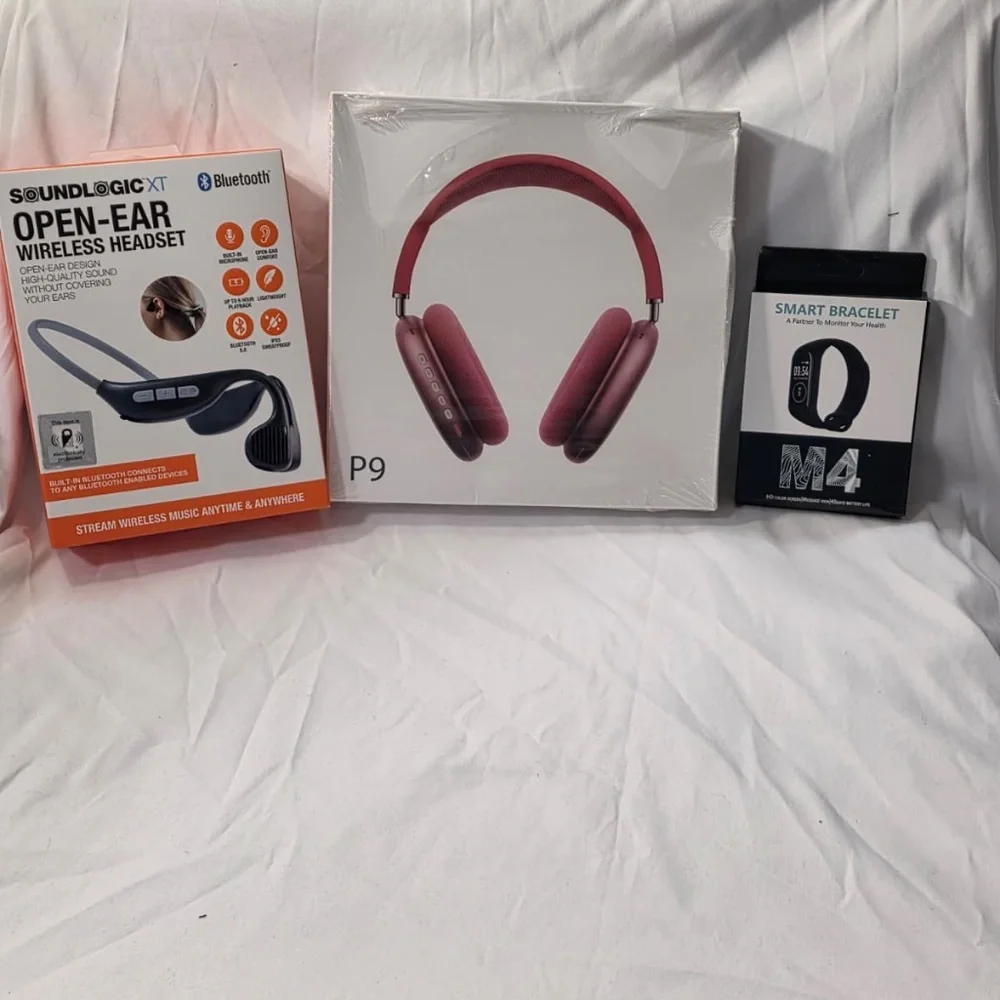 All in one Bundle (SoundLogic+M4 Smart Fitness+ Red P9 Wireless Headphones)